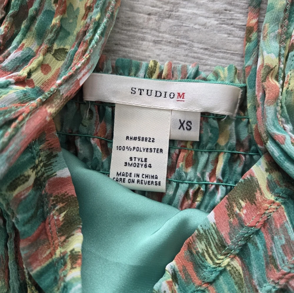 Watercolor Floral Smocked Asymmetrical Dress XS Green Boho Cottagecore Fairycore